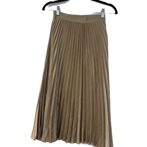 Women’s Tan Gold Midi A-Line Pleated Skirt XS